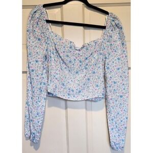 Sophie Rue Blouse Womens M Babydoll Coquette Floral‎ Crop Spring Smocked NWOT